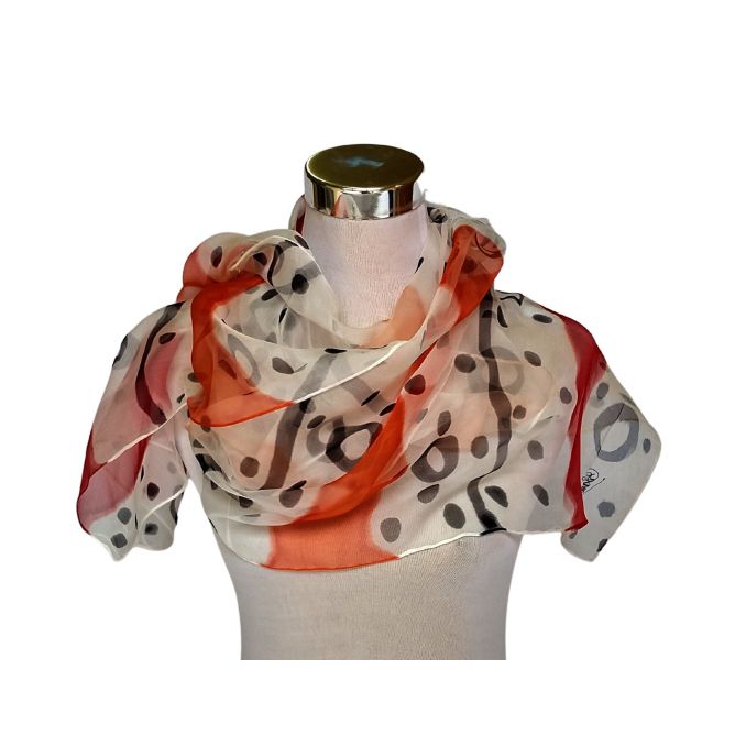 Bufanda de seda de gasa versátil en color negro con líneas rojas y un moderno estampado de puntos: idea de regalo perfecta, 45 x 183 cm