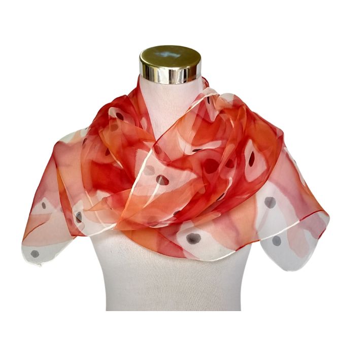 Bufanda de gasa de lujo de seda natural en rojo, negro y blanco: versátil para mujeres