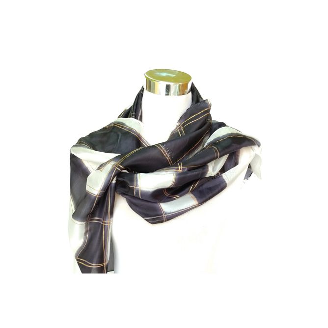 Bufanda de seda pintada a mano en blanco y negro, chal de boda largo de lujo para mujer, regalo para mujer jefa, 18 x 72 pulgadas