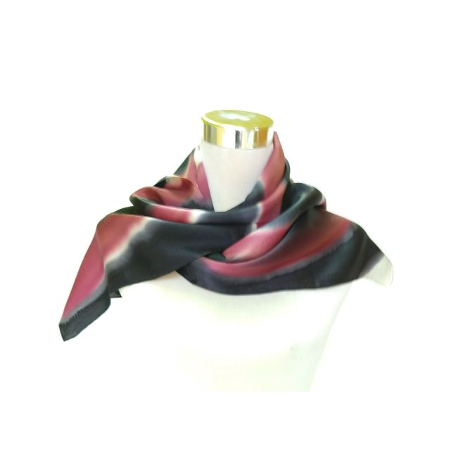 Bufanda de seda negra y burdeos pintada a mano, chal de satén para mujer, bufanda abstracta para regalo de mejor amiga, 12 x 52 pulgadas, hecha a pedido