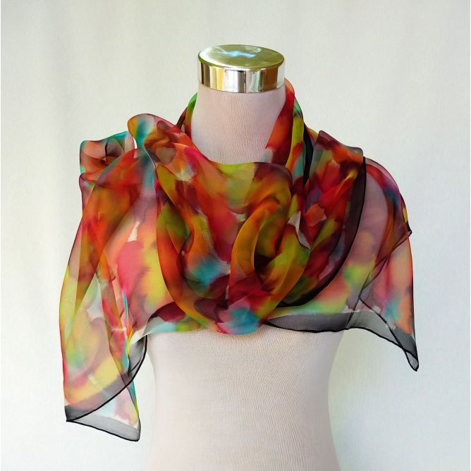 Bufanda de seda colorida pintada a mano, chal de gasa multicolor liviano para mujeres elegantes, regalo de cumpleaños para la mejor amiga