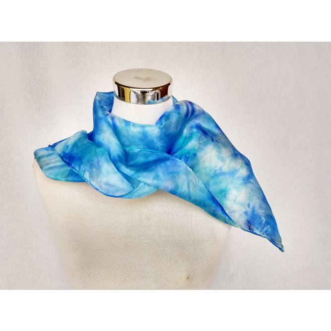 Bufanda de seda turquesa pintada a mano, bufanda de cuello azul, bufanda de cuello de seda, 11 x 51 pulgadas, regalo de cumpleaños para cuñada