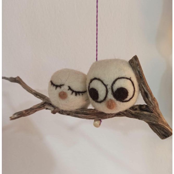 Pareja de búhos  de la suerte Adorno de fieltro Decoración con lana hecho a mano