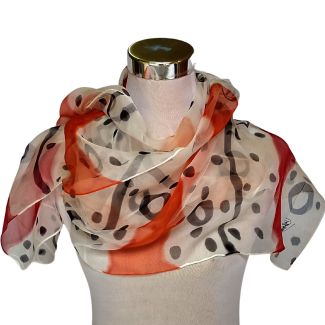 Bufanda de seda de gasa versátil en color negro con líneas rojas y un moderno estampado de puntos: idea de regalo perfecta, 45 x 183 cm