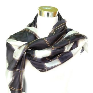 Bufanda de seda pintada a mano en blanco y negro, chal de boda largo de lujo para mujer, regalo para mujer jefa, 18 x 72 pulgadas