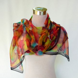 Bufanda de seda colorida pintada a mano, chal de gasa multicolor liviano para mujeres elegantes, regalo de cumpleaños para la mejor amiga