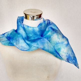 Bufanda de seda turquesa pintada a mano, bufanda de cuello azul, bufanda de cuello de seda, 11 x 51 pulgadas, regalo de cumpleaños para cuñada