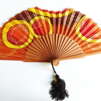 Abanico de seda pintado a mano de lujo con diamantes de imitación / Abanico plegable exclusivo de ámbar y oro / Abanico artesanal español con borla