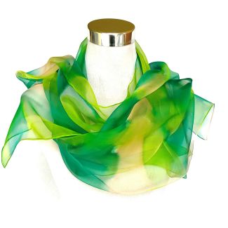 Bufanda verde pintada a mano, chal de gasa para bodas de verano, diseño abstracto, bufanda de seda para eventos formales, envoltura de alta calidad, bufanda elegante