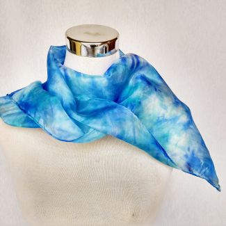 Bufanda de seda turquesa pintada a mano, bufanda de cuello azul, bufanda de cuello de seda, 11 x 51 pulgadas, regalo de cumpleaños para cuñada