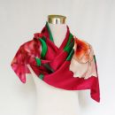 Bufanda de seda con flores para bodas: flores rojas artísticas, declaración de moda de lujo, 18 x 72 pulgadas