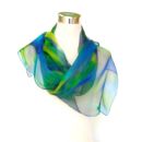 Bufanda de seda grande azul pintada a mano, chal ligero de gasa de seda verde limón, bufanda de seda de lujo para regalo de mamá