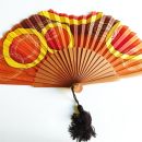 Abanico de seda pintado a mano de lujo con diamantes de imitación / Abanico plegable exclusivo de ámbar y oro / Abanico artesanal español con borla